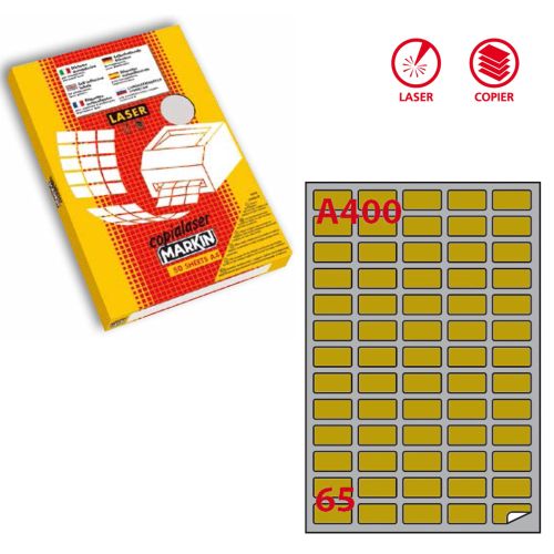 Etichetta adesiva A/400 oro 100fg A4 laser 38,1x21,2mm (65et/fg Markin